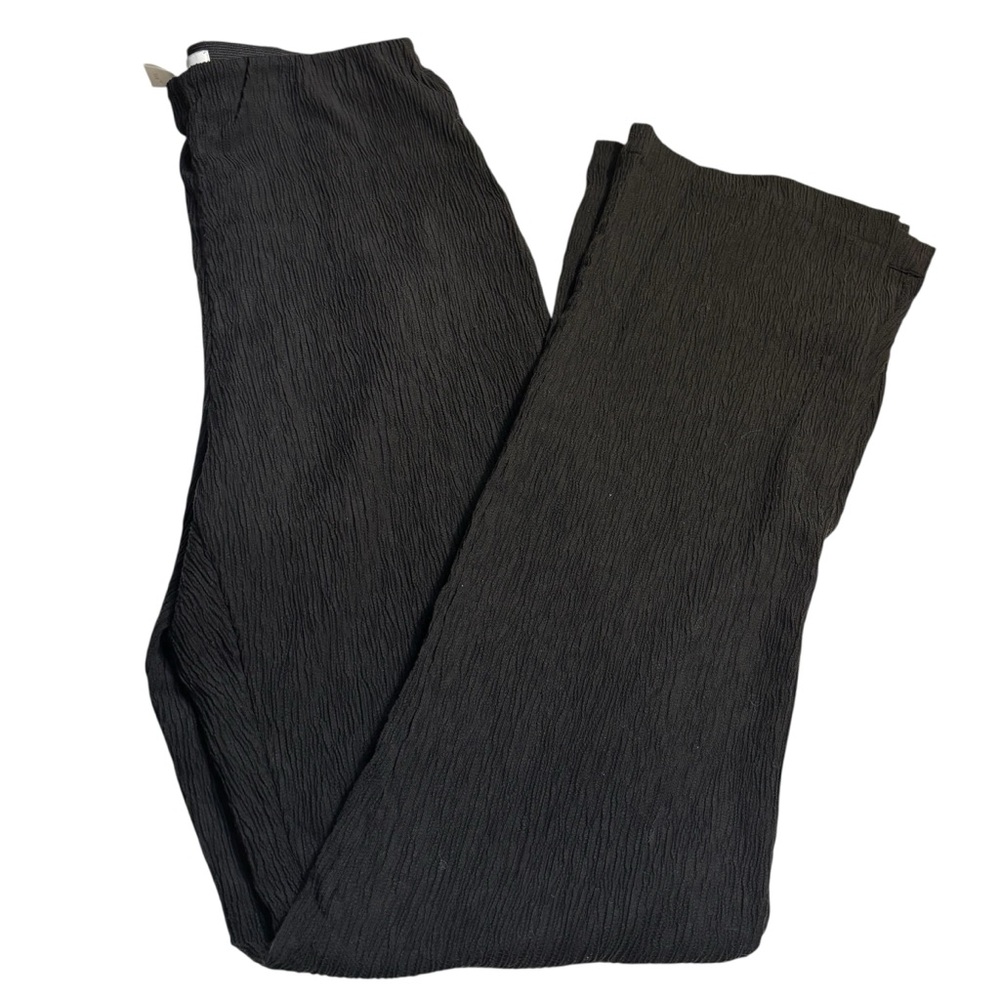 H&M Pants Small Black Crepe Textured Knit Flare BootCut Elastic Waist Side Slits - Picture 8 of 13